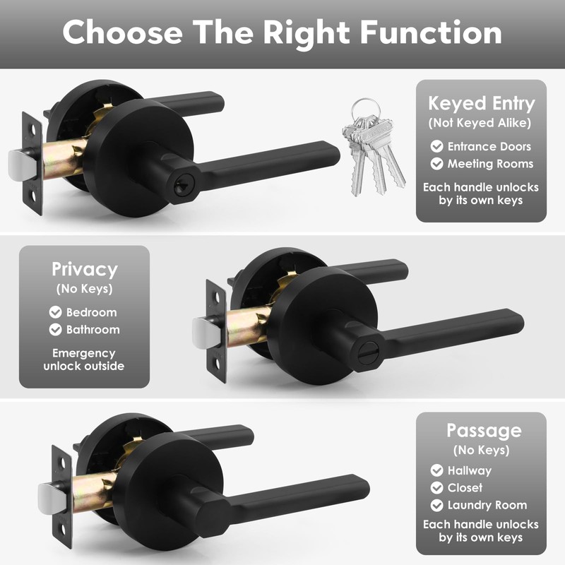 ANNFUZ Round Passage Lever Door Handle Without Key, Non-Locking Heavy