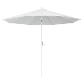 Tempera 10ft Auto-Tilt Solid Patio Umbrellas with Tassels Outdoor Table Market Umbrellas with Crank & Wood Color Pole, 3 Years Non-Fading Canopy. Best Decor for Patio, Lawn, Pool, Deck, Balcony