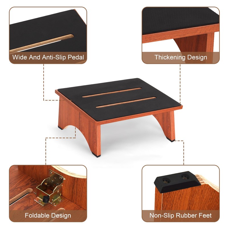 Step Stool Foldable, Wooden Step Stool with Non-Slip Rubber Stepping