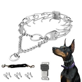 Herm Sprenger Chrome Plated Swivel Prong Training Collar With [Cliclock Quick Release Buckle] + [3 Additional Links] + [Custom Safety Clip] Bundle (4 Items) (2.25 mm x 14" Neck Size; 16" Chain Length)