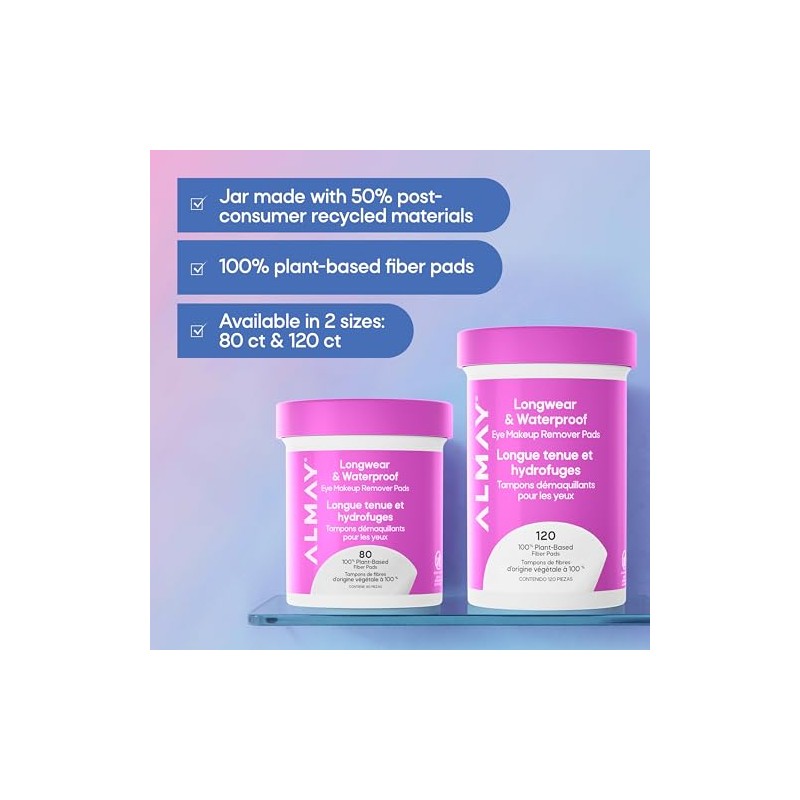 Almay Pads desmaquillantes de ojos biodegradables longwear 80 piezas