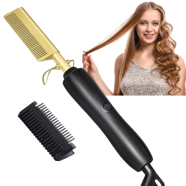 Heated Comb, Afro Smoothing Heating Comb, 3 Temperature Settings, Portable, Quick, Heating, Ceramic Straightening Brush, Multifunctional Electric Straightener Comb