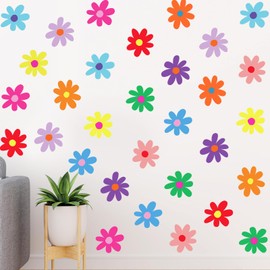 BBTO Daisy Wall Decal Flower Vinyl Wall Decals Daisy Decals Floral Decals Peel and Stick Daisy Stickers for Kids Nursery Wall Art Bedroom Living Room (Rainbow Color,Simple Style)