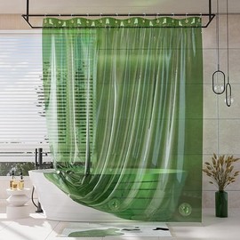 AmazerBath Shower Curtain Liner, 100% EVA Soft Clear Green Heavy Duty Shower Curtain and Liner 2-in-1, 72x72 Luxury Plastic Weighted Bathroom Shower Liner, 12 Rustproof Grommets & 3 Heavyweight Stones