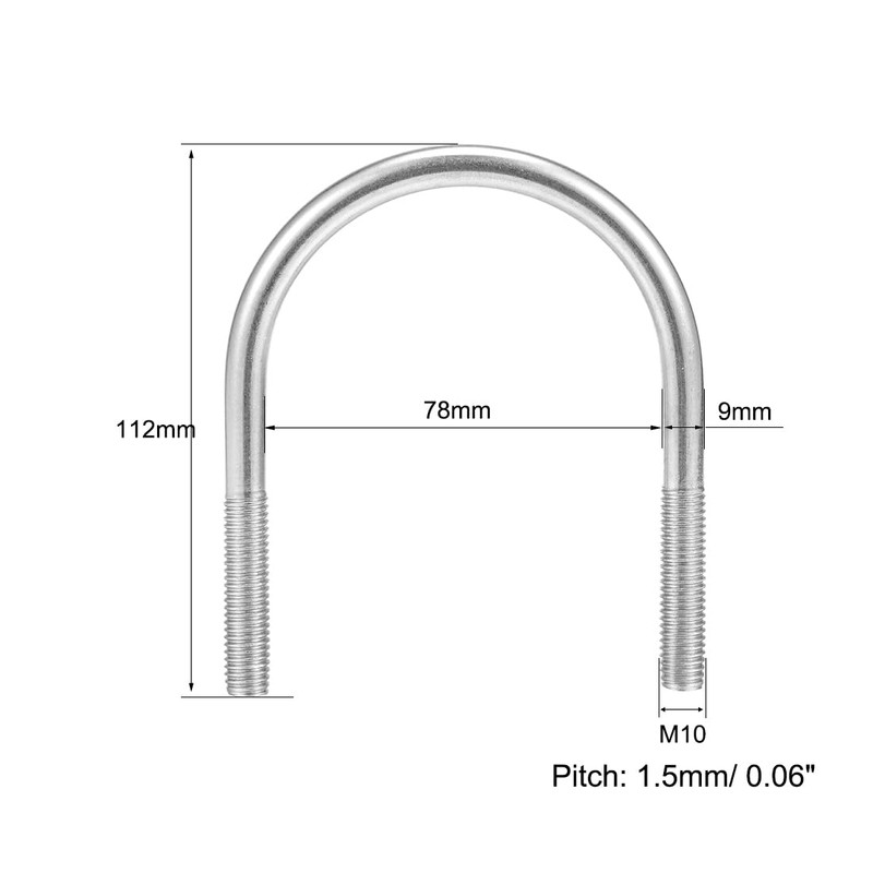 sourcing map Pack of 2 U-bolts M10 304 stainless steel