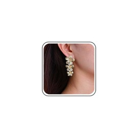 Inateannal Bohemian Metal Flower Earrings Gold Large Flower Earrings Triple Floral Drop Earrings Long Flower Dangle Earrings Statement Floral Earrings Jewellery for Women, Zinc, No Gemstone