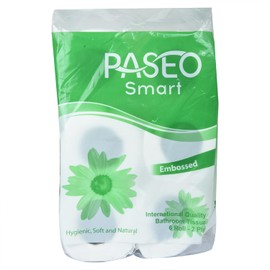 PASEO Smart International Quality Extra Soft 2 Ply Toilet Paper 200 Pulls Per Roll Sheet Size 9.9 x 11 cm Pack of 6 Roll