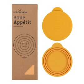 Shinemade Pet Food Lids,Dog Food Lid,Cat Food Lid,Bone Appetit Silicone Wet Food Can Covers (Yellow Mango 2 Pack)