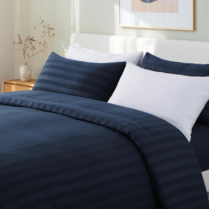 Tifschlaf Double Duvet Cover Set Blue - Satin Stripe Double
