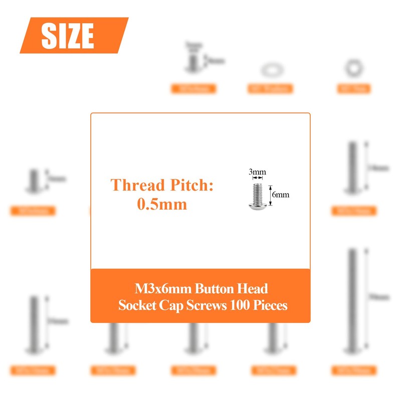 HELIFOUNER 100 Pieces M3 x 6mm, Thread Pitch 0.5mm, 304