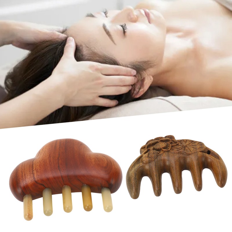 Sandalwood Massaging Comb Lotus Ox Horn Shape Reduce Pressure Wide