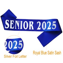 PANBINN Senior 2025 Sash - Royal Blue Graduation Sash with Foil Silver Letters for Cheerleader Senior Class of 2025