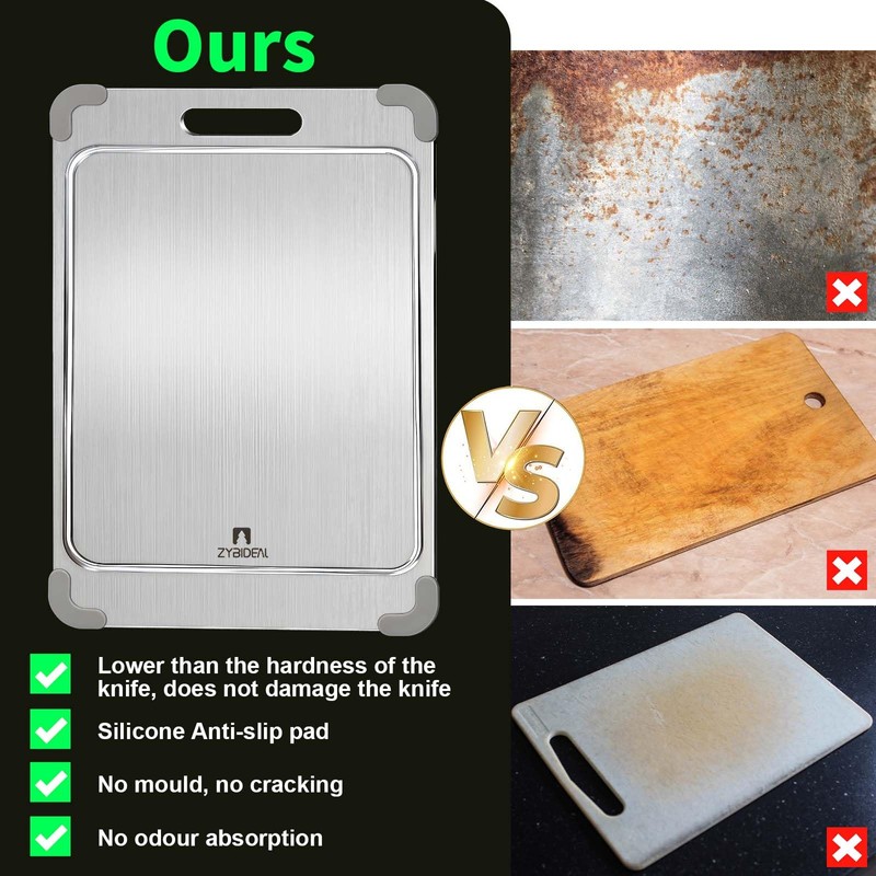 ZYBIDEAL 3Pcs 100% Pure Titanium Cutting Board with Grooves, Update