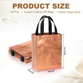 PATIKIL Rose Gold Gift Bags with Laser Coating, 6pcs Reusable Goodie Bags with Handle for Wedding Birthday Party Shopping Cosmetic, 8" x 4" x 10"