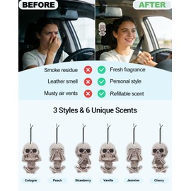 BOCACUE Car Air Freshener Hanging, 6Pcs Evil Skull Halloween Tree Decorations, Horror Movie Gifts, Halloween Air Freshener Car Decor, Scented Rearview Mirror Pendant, Halloween Gifts for Men Women