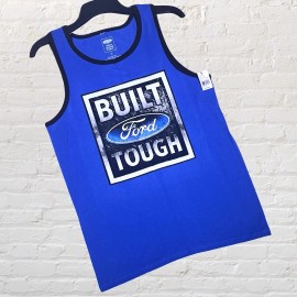 Ford Motor Company Built Tough Graphic Ringer Tank Top Size L Blue Summer NWT
