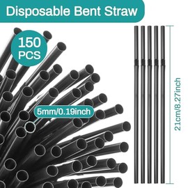 150PCS Disposable Plastic Drinking Straws - Flexible Straws Disposable Long Colorful PP Plastic Striped Assorted Colors for Home Use Milk Juice Drinks (Black)