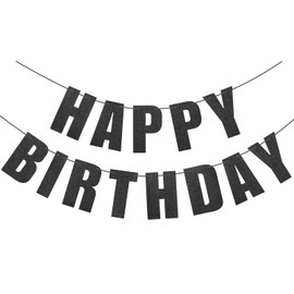 Alainzeo Happy Birthday Banner, Black Glitter Happy Birthday Sign for Birthday Decor, Backdrop, Happy Birthday Decorations for Girl Boy Men Women, Black