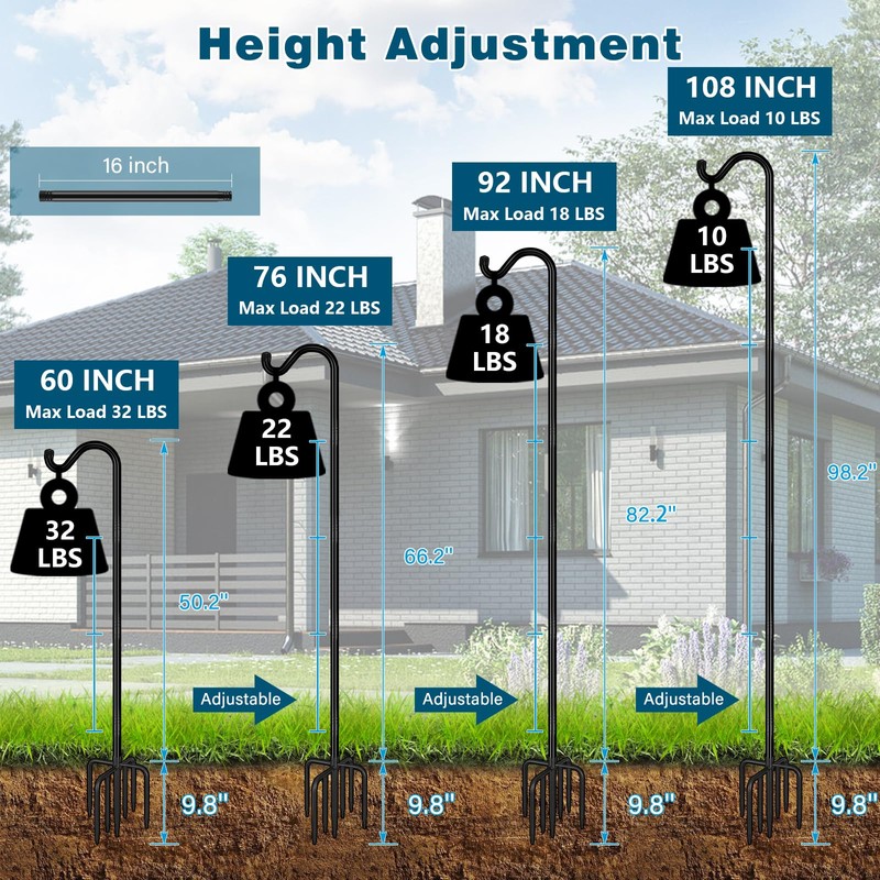 Gtongoko Tall Shepherds Hook for Outdoor, 108 Inch Bird Feeder