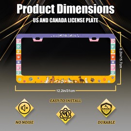 Colorful Dog Paws License Plate Frame Animals Dogs License Plate Stainless Steel Funny Accessory Cars Decor for Men Women 12.2 X 6.2 Inch with 2 Holes and Screws Fits Standard Us Ca Vehicles