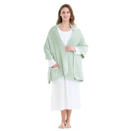 Keyocean Fleece Wrap Shawl with Large Front Side Pockets for Fall Winter, Light Green