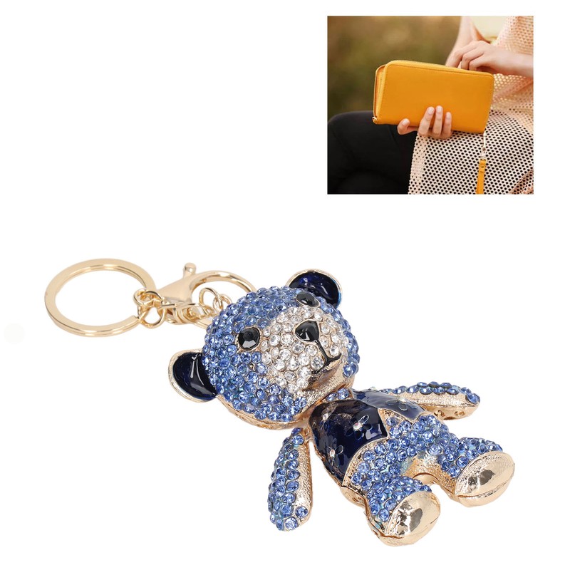 Bear Keychain Electroplate Long Bright Rhinestones Bear Keychain with Hook