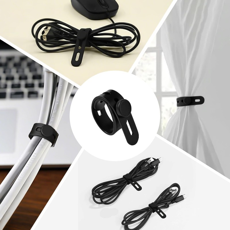 10 Stück Kabelbinder | Schwarze Silikon-Kabelbinder | Kabel-Organizer | Wiederverwendbare