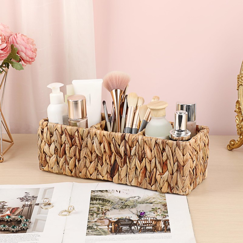 BSTKEY Natural Water Hyacinth 3-Slot Remote Control Holder, Hand-woven Remote