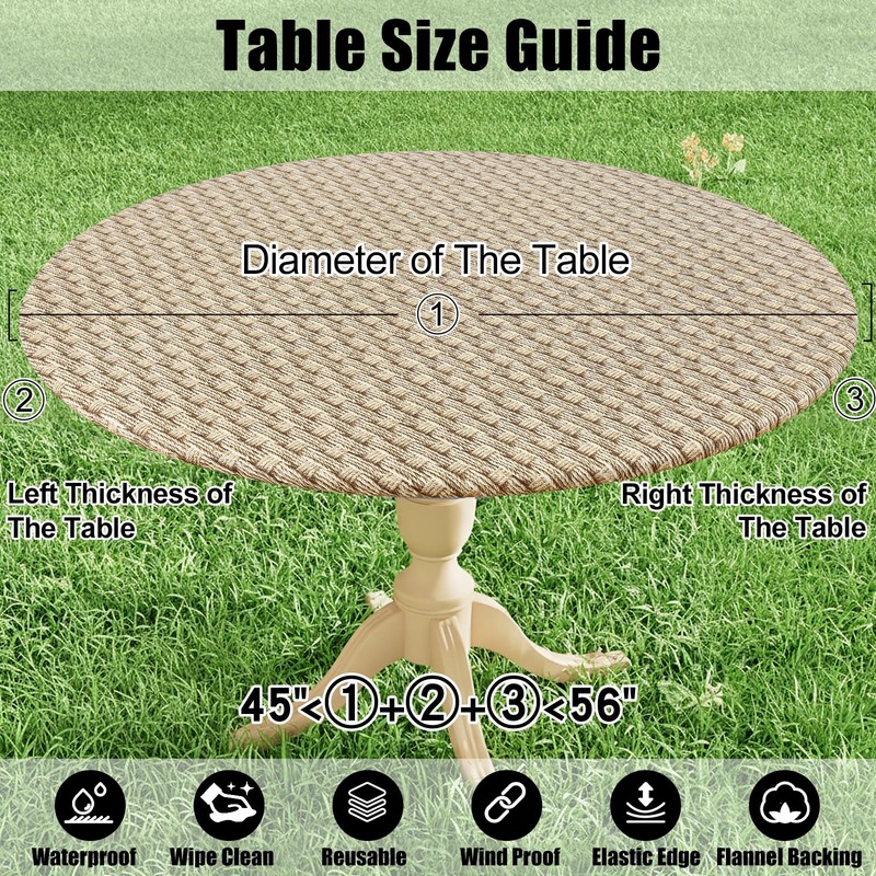 Smiry Round Picnic Tablecloth, Wipeable Flannel Backed Vinyl Tablecloths for