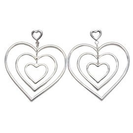 AYCJOY Women Jewelry Huge Triple Heart Drop Dangle Post Pierced Earrings, Silver Plated, 2.5 Inch Length, Elegant Statement Love Unique for Wedding Party