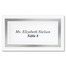 White 65lb Cover Stock Place Cards, Silver Foil Border, Micro-Perforated, 2" x 3 1/2", 200/box, Laser and Inkjet Compatible