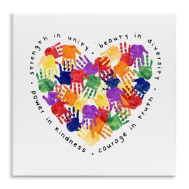 Stupell Industries Strength in Unity Children's Rainbow Handprint Heart Wall Plaque, 12x12, Multicolor