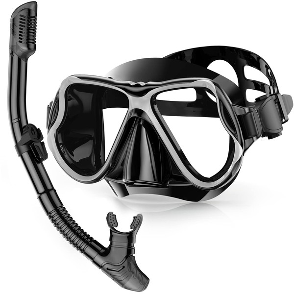 QcoQce Dry Snorkel Set, Anti-Fog and Panoramic Wide View Diving