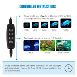 iKefe 7.5" White & Blue Submersible LED Aquarium Fish Tank Light with Timer/Dimmable Underwater Fish Tank Aquarium LED Lights Fixture for Saltwater Freshwater Fish, Plant Grow, Coral Reef Decorations