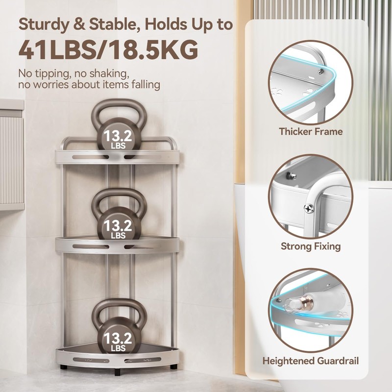 Binecer Corner Shower Caddy Standing, 3 Tier Shower Organizer Stand