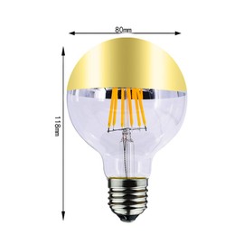 E26 8W Half Chrome Light Bulb G25(G80) Dimmable, Warm White 2700K 80W Equivalent 700LM Led Globe Filament Vintage Bulbs with Golden Mirror for Indoor Dinning Room Living Room, 2 Pack