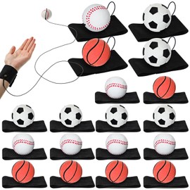 Jerify 18 Pcs Wrist Return Ball Wrist Ball on a String, Includes Basketball, Baseball and Football, Sports Wrist Balls Rubber Rebound Ball Wristband Ball for Wrist Exercise Play Party Favor