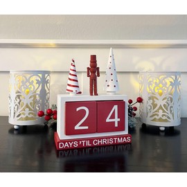 Christmas Nutcracker Advent Countdown Calendar, Wood, Red and White, 8" x 6"