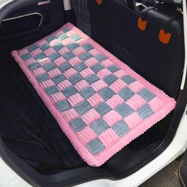 AEEISHOMEREFORM Dog Bed for Car Backseat, Non-Slip Pet Mat Furry Back Seat Blanket for Dogs, Washable Seat Cover for Backseat Extenders (Pink&Grey, 24.8x54 inch)