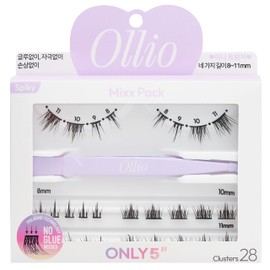 Ollio Olio Mix Pack with Mini Tweezer, No Glue Required, Partial False Eyelashes, 28 Bundles Set, Korean Cosmetics, OMP03J