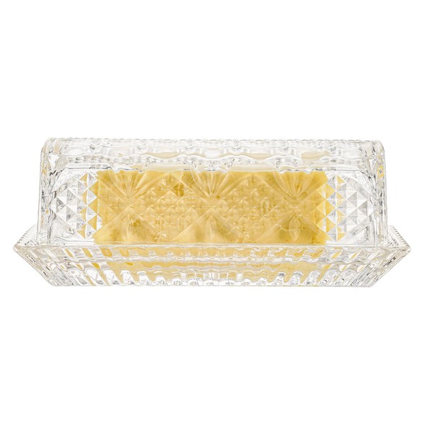 PYVYLO Glass Butter Dish with Lid,Large Deep Covered Butter Dish,Clear
