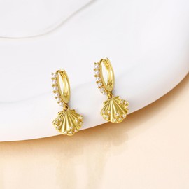 Shell Earrings 925 Sterling Silver Shell Beads Hoop Earrings Beach Earrings Ocean Sea Shell Jewelry for Women, Silver, No Gemstone