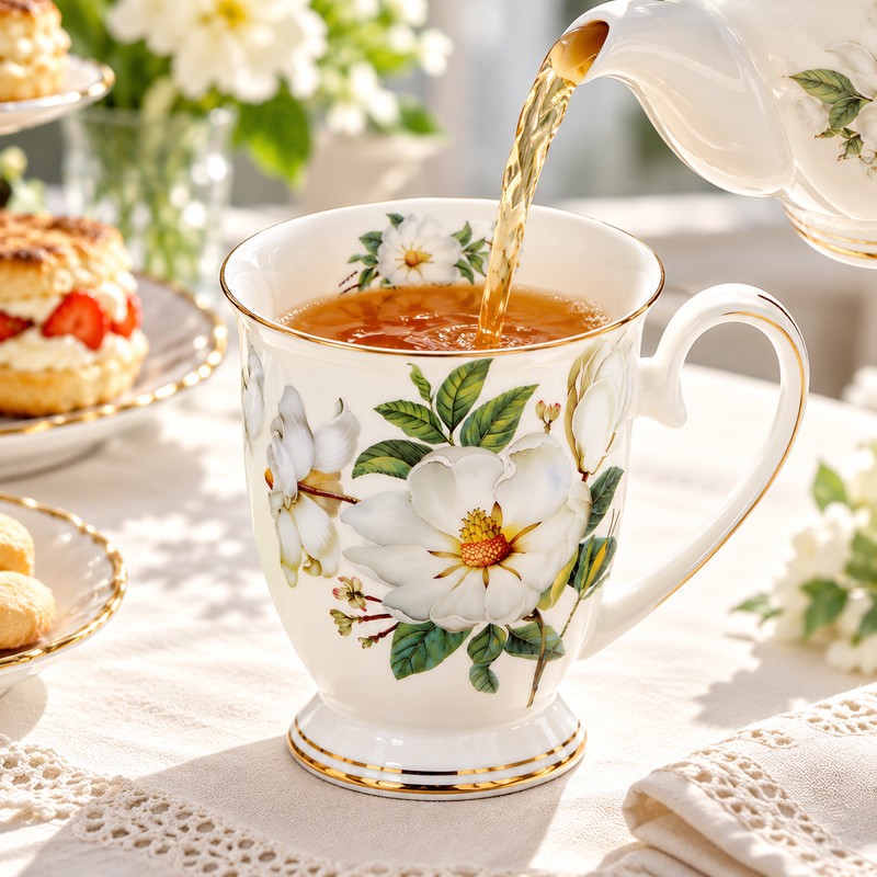 Floral Bone China Coffee Mug for Tea & Coffee –