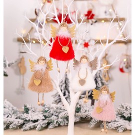 BoBoU Christmas Decoration Angel (Set of 4) Made of Wood and Fabric Christmas Decoration Tree Pendant Doll Christmas Tree Decoration Pendant Christmas Decoration