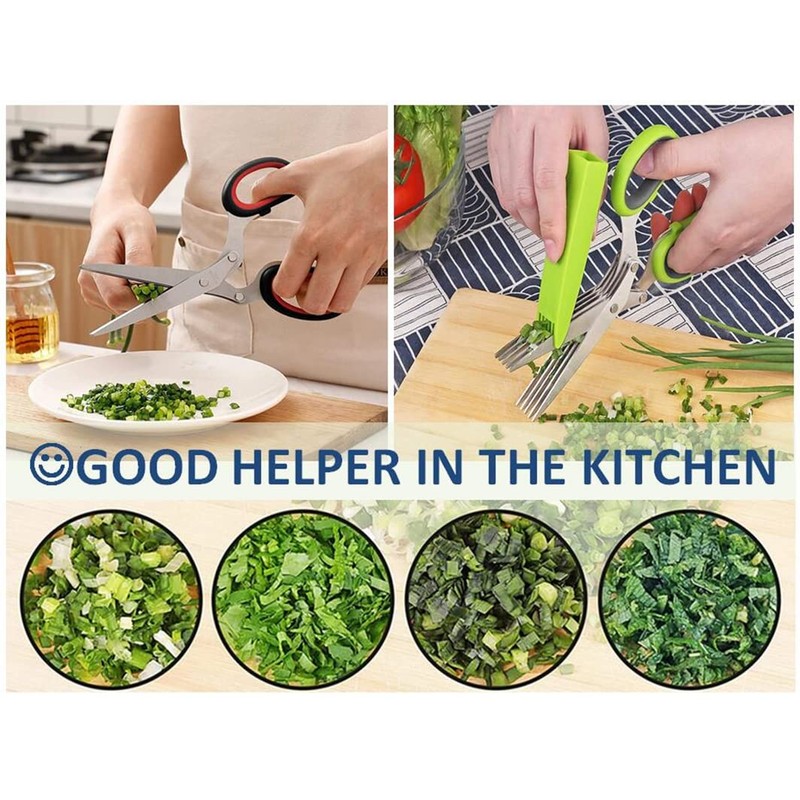Hitopin 2 x stainless steel kitchen scissors, 5 blades herb