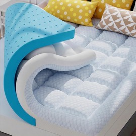 BDEUS 4 Inch Dual Layer Memory Foam Mattress Topper Full Size, 2 Inch Gel Memory Foam, 2 Inch Cooling Pillow Top Mattress Pad Cover for Back Pain & Hot Sleeper