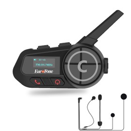 EuroFone Motorcycle Bluetooth Headset,Motorcycle Bluetooth Intercom Communicaton System with LED Screen for 6 Riders Group Use On Charge/Voice Dial Universal Motorbike Communicator