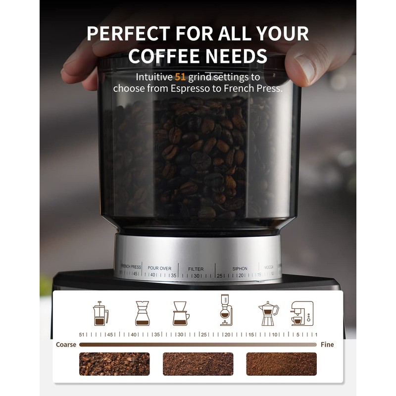 SHARDOR Conical Burr Espresso Coffee Grinder Electric with Precision Timer