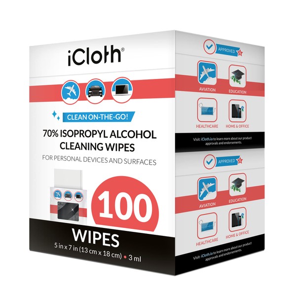 iCloth 70% IPA Screen Cleaning Wipes Safe for All Screens, Pro-Grade, Individually Wrapped (100)