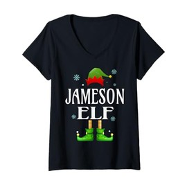 Womens Jameson Elf Xmas Funny Men's Family Matching Christmas V-Neck T-Shirt